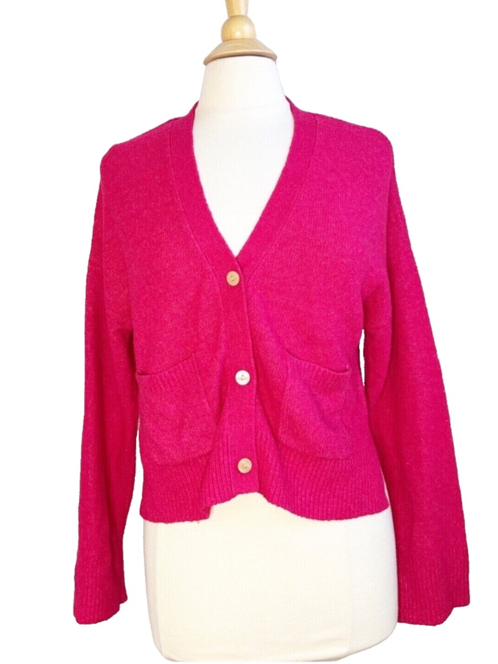 Abercrombie & Fitch Fuchsia Hot Pink V-Neck Cardigan Sweater Small EUC